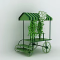 Green Flower Cake Cart with Striped Canopy Hanging Vines and Decorative Wheels