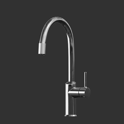 Modern Stainless Steel Kitchen Faucet With Curved Spout And Single Handle Design 3d model