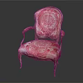 Elegant Accent Chair With Pink And White Floral Pattern Carved Arms And Velvet Upholstery