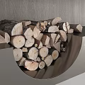 Modern Black Marble TV Wall Design With Fireplace And Stacked Firewood