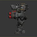 Futuristic Sci-Fi Mech Warrior With Gray Armor Red Sensors And Weaponized Arms