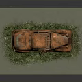 Rusty Old Vintage Car Surrounded by Green Grass on Display Platform 3d model