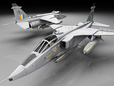 Two Silver Fighter Jet Models With Indian Flag Emblems And Missiles 3d model