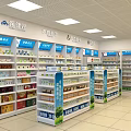Well Organized Pharmacy Store With Shelves Of Medicines And Health Products