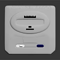 White Compact Electronic Device With Circular Design Slot And Blue Button Interface