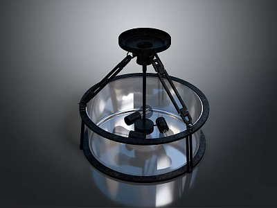 Modern Lighting Combination With Metal Frame Transparent Lampshade And Circular Pendant Design 3d model