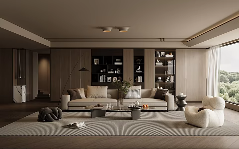 Quiet Ancient Style Home Living Room Sofa Coffee Table Combination Leisure Sofa Chair Decorations Ornaments Background Wall 3d model