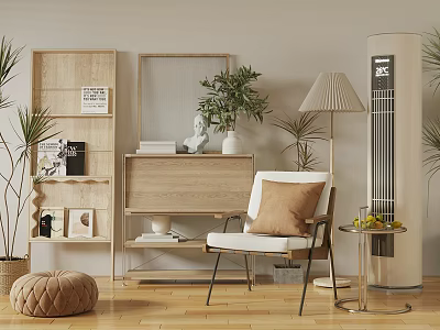 Scandinavian Living Room Interior With Wooden Chest Of Drawers Decorative Plants And Floor Lamp 3d model