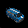 Blue Van With Yellow Black Stripes And Roof Rack Exterior Design