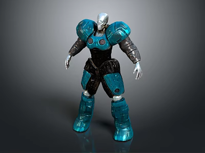 Robot Character With Blue And Black Armor Silver Details And Metallic 3D Design 3d model