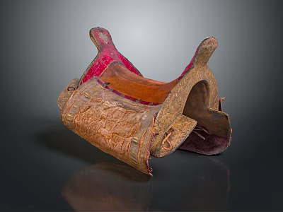 Traditional Carved Leather Horse Saddle Equestrian Sports Equipment With Red Brown Design 3d model