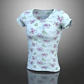White Short Sleeve T-shirt With Pink Green Floral Pattern Design For Women