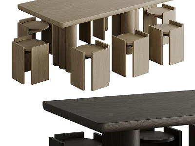 Modern Wooden Dining Table And Chair Set With Minimalist Design For Home Use 3d model