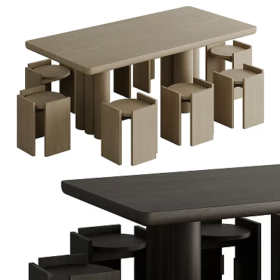 Modern Wooden Dining Table And Chair Set With Minimalist Design For Home Use 3d model