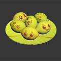 Yellow Food With Funny Emoji Faces Arranged On Striped Plate