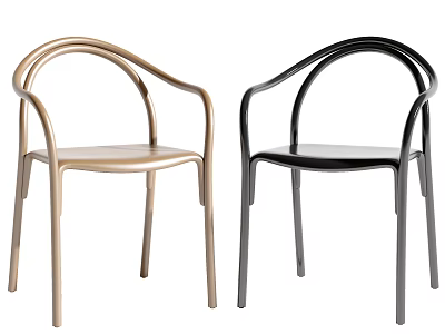 Modern Minimalist Leisure Chairs in Beige and Black with Curved Armrests Design 3d model