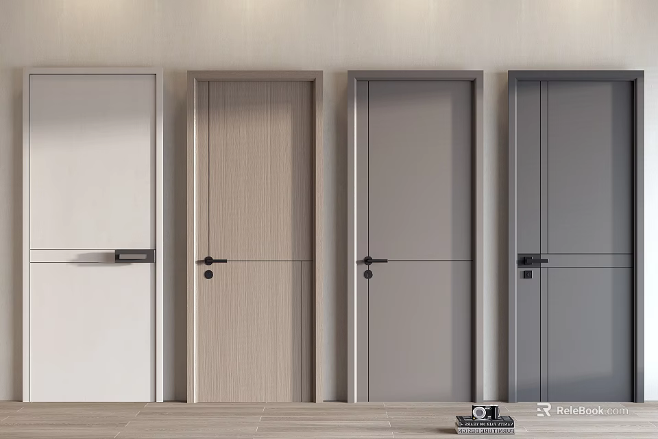 Minimalist Modern Swing Doors in Various Colors and Materials Displayed Side by Side 3d model 
