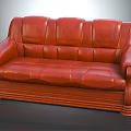 Multi Seat Red Leather Sofa with Traditional Carved Armrests and Stitched Details