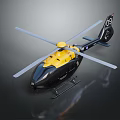 Black And Yellow Model Helicopter With Rotors And Number 09 On Display Stand