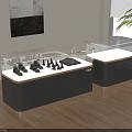 Modern Display Shelves With Glass Top And Wooden Drawers For Small Black Items