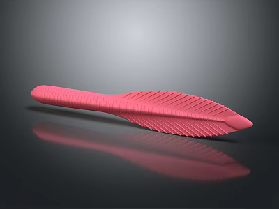 Pink Plant Leaf With Striped Surface On Black Background Showing Reflection 3d model