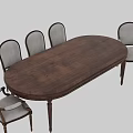Traditional Dark Brown Wooden Oval Dining Table With Upholstered Round Back Chairs Set