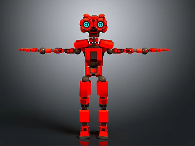 Red Robotic Character With Blue Eyes And Mechanical Limbs Outstretched Arms 3d model