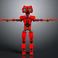 Red Robotic Character With Blue Eyes And Mechanical Limbs Outstretched Arms