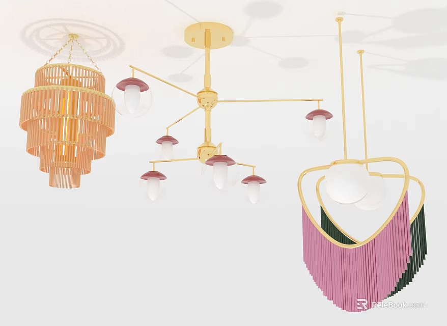 Modern Design Chandeliers For Home Decor With Gold Frame Pink Shades And Tassel Details 3d model 