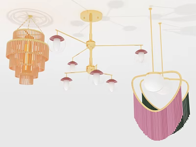 Modern Design Chandeliers For Home Decor With Gold Frame Pink Shades And Tassel Details 3d model