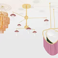 Modern Design Chandeliers For Home Decor With Gold Frame Pink Shades And Tassel Details