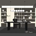 Modern Study Desk Bookcase Bookshelf Books 3d model