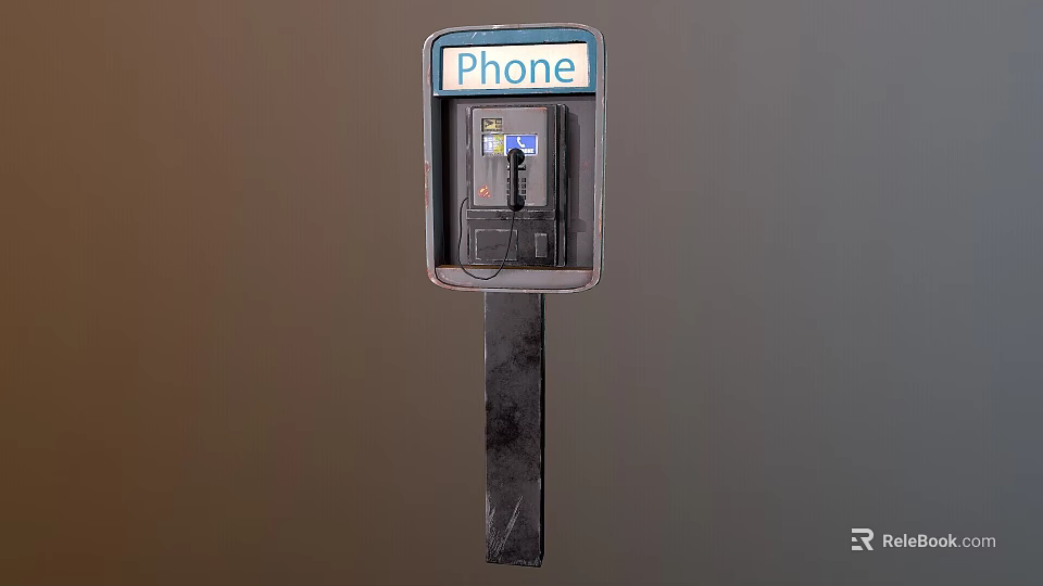 Public Phone Booth With Telephone Equipment And Stand Structure For Outdoor Use 3d model 