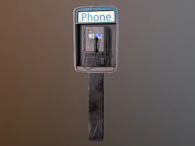 Public Phone Booth With Telephone Equipment And Stand Structure For Outdoor Use 3d model
