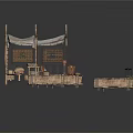 Ancient Fishing Village Structure With Canvas Tent Wooden Platforms And Storage Crates
