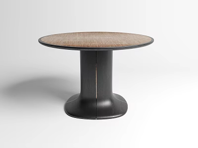 Modern Minimalist Round Table Design With Wooden Tabletop And Black Base 3d model