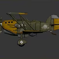 Aerospace Vintage Biplane Model In Yellow Green With Decorative Patterns And Twin Propellers