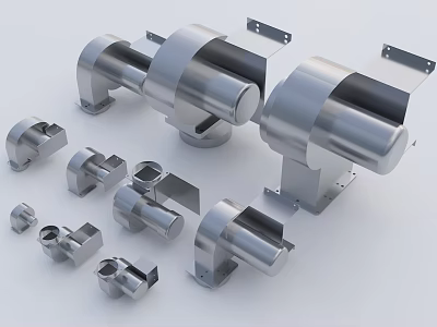 Industrial Equipment Silver Metal Parts With Various Shapes And Mechanical Components 3d model