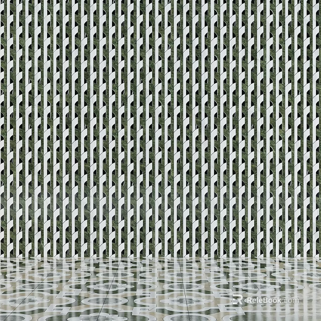 Vertical Strip Structure with Green Background and Water Reflection 3d model 