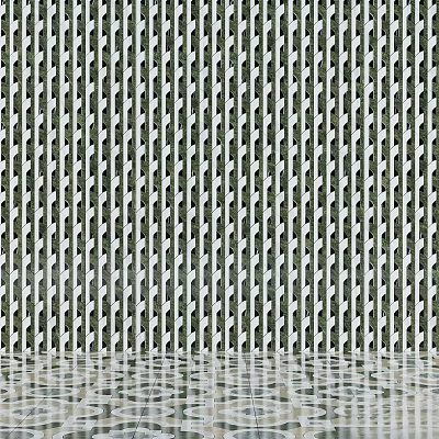 Vertical Strip Structure with Green Background and Water Reflection 3d model