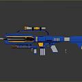 Futuristic Sci Fi Weapon With Blue And Yellow Detailed Scope Barrel And Grip Design