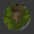 Rustic Wooden House With Tile Roof Surrounded By Pine Trees And Grass Pathway
