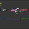 Sci Fi Mechanical Swords With Red And Black Blades And Gun Components