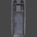 Rusty Metal Yacht with Round Openings and Industrial Metal Frames on Gray Background