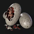 Realistic Cracked Egg With Baby Dinosaur And Surrounding Eggs On Black Background