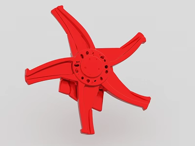 Red Mechanical Part With Multiple Blades And Central Holes Design 3d model