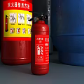 Fire Equipment Including Blue Gray Red Gas Cylinders Red Fire Extinguisher And Metal Parts