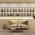 Modern Sofa Coffee Table Set With Minimalist Design And Decorative Green Plant