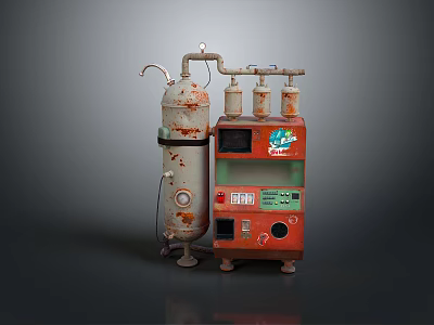 Vintage Rusty Industrial Machinery With White Cylinder Pipes And Red Control Unit 3d model