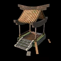 Ancient Chinese Traditional Pavilion With Wooden Structure Curved Roof Tiles And Stone Steps